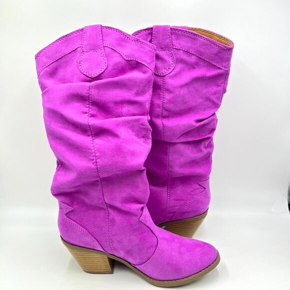 Qupid Womens Size 6 Fuchsia Pink Vegan Suede Western Style Boots - Picture 7 of 11